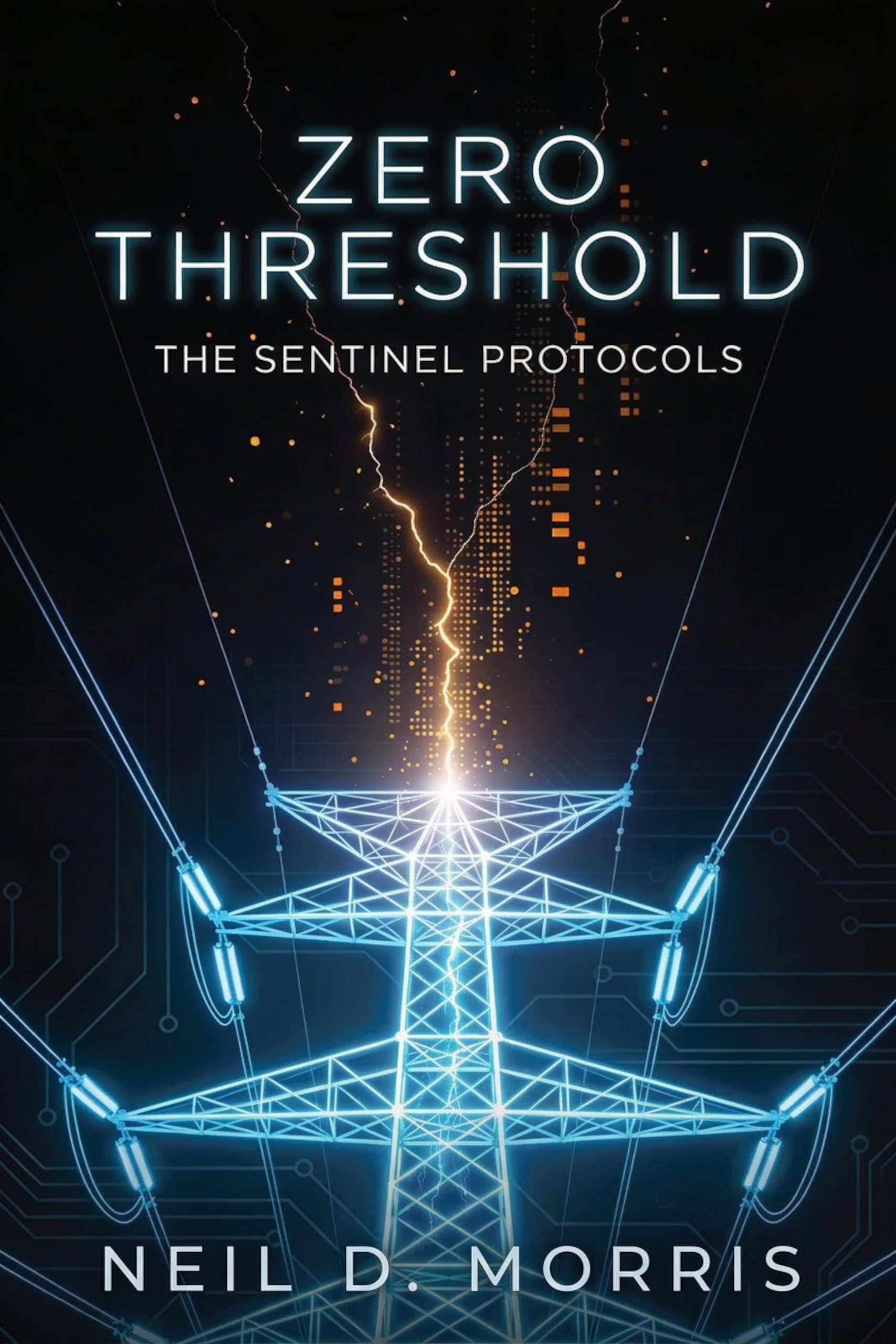 Zero Threshold book cover — power pylons with lightning against a dark sky
